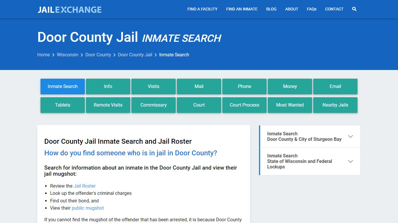 Inmate Search: Roster & Mugshots - Door County Jail, WI
