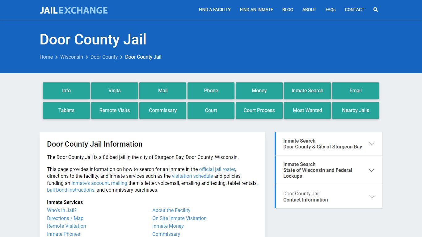 Door County Jail, WI Inmate Search, Information
